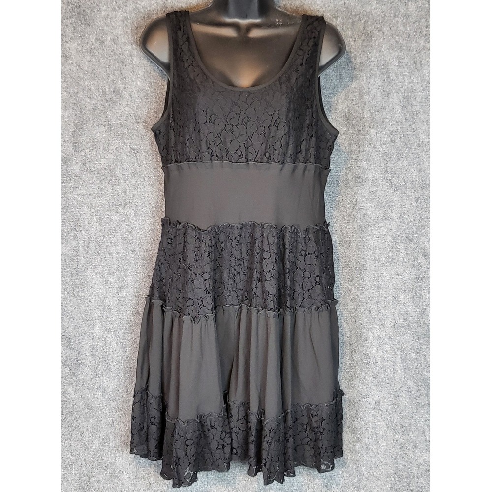 Karen Kane Black Lace Tiered Sleeveless Dress Womens Sz L Whimsigoth Fairy Party